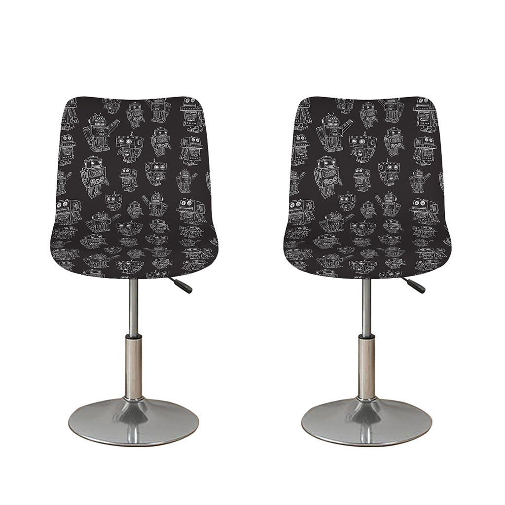 Black And White Robot Pattern Print Bar Stool Covers