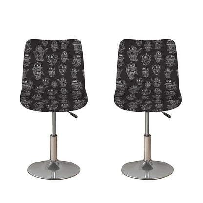 Black And White Robot Pattern Print Bar Stool Covers