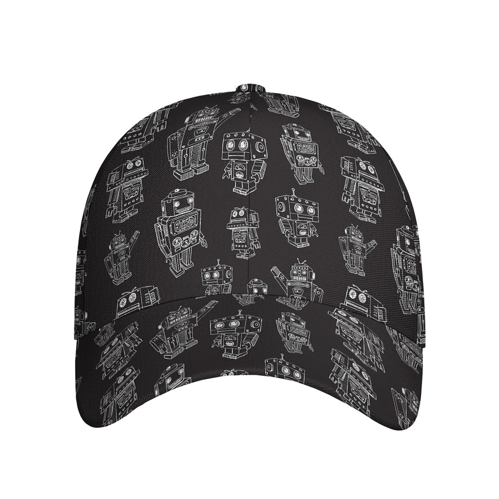 Black And White Robot Pattern Print Baseball Cap