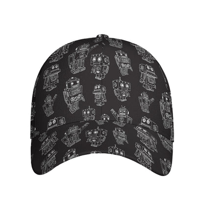 Black And White Robot Pattern Print Baseball Cap