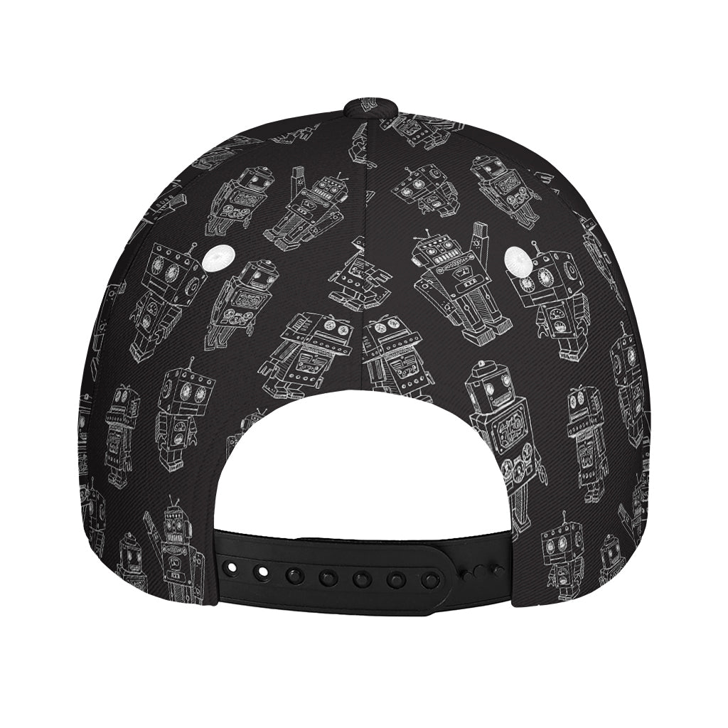 Black And White Robot Pattern Print Baseball Cap