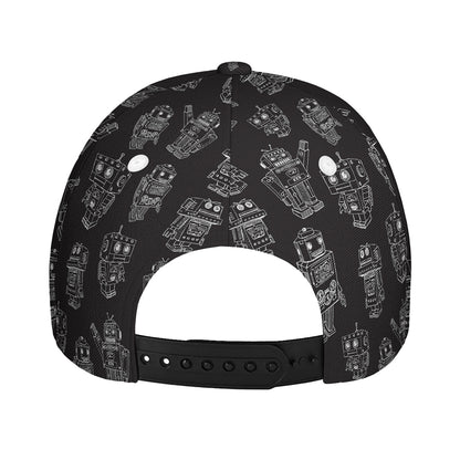 Black And White Robot Pattern Print Baseball Cap