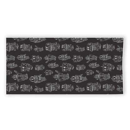 Black And White Robot Pattern Print Beach Towel