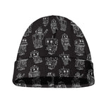 Black And White Robot Pattern Print Beanie