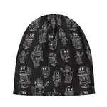 Black And White Robot Pattern Print Beanie