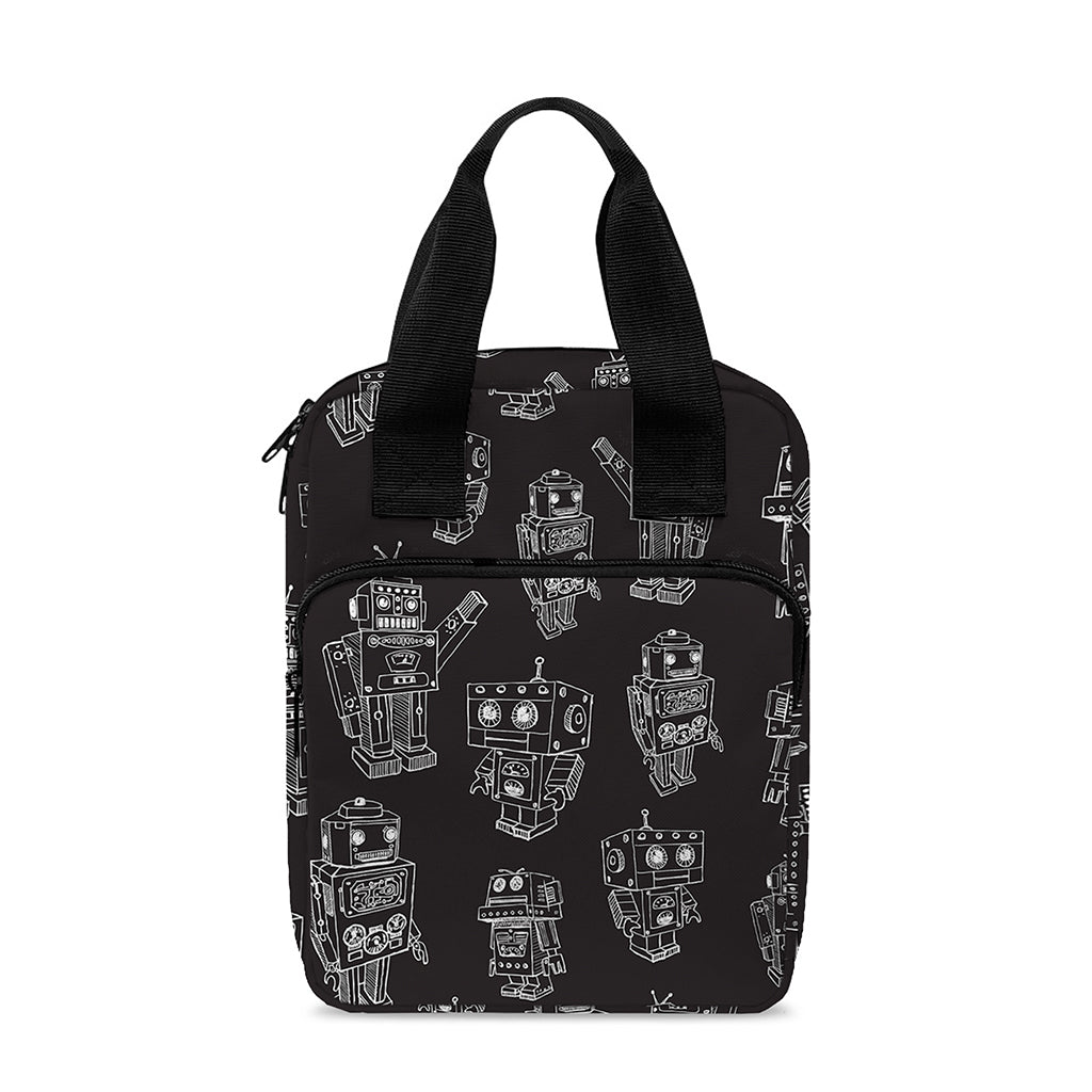 Black And White Robot Pattern Print Bible Tote Bag