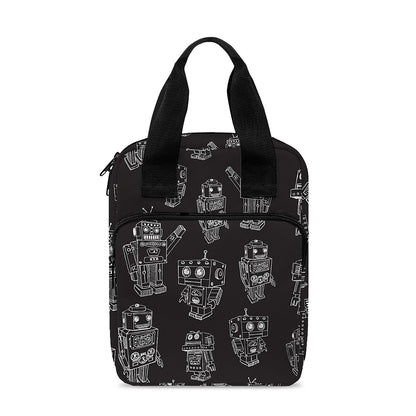 Black And White Robot Pattern Print Bible Tote Bag