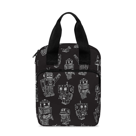 Black And White Robot Pattern Print Bible Tote Bag