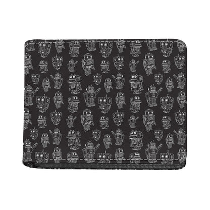 Black And White Robot Pattern Print Bifold Wallet