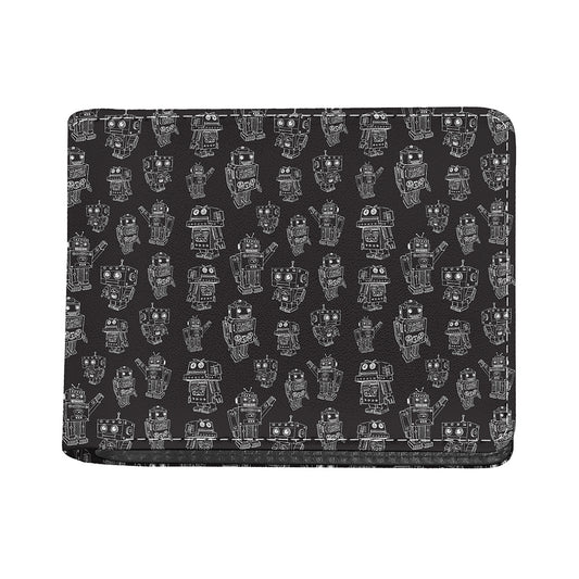 Black And White Robot Pattern Print Bifold Wallet