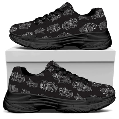 Black And White Robot Pattern Print Black Chunky Shoes