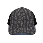 Black And White Robot Pattern Print Black Mesh Trucker Cap