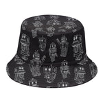 Black And White Robot Pattern Print Bucket Hat