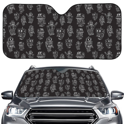 Black And White Robot Pattern Print Car Windshield Sun Shade