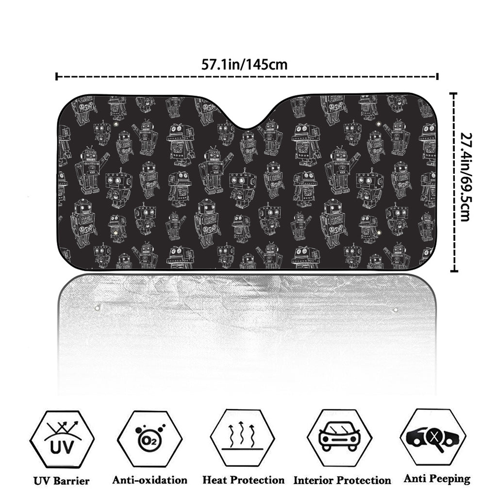 Black And White Robot Pattern Print Car Windshield Sun Shade