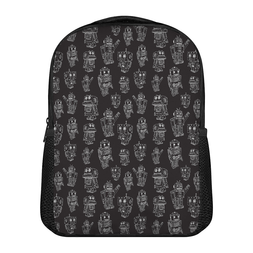Black And White Robot Pattern Print Casual Backpack