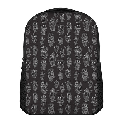 Black And White Robot Pattern Print Casual Backpack