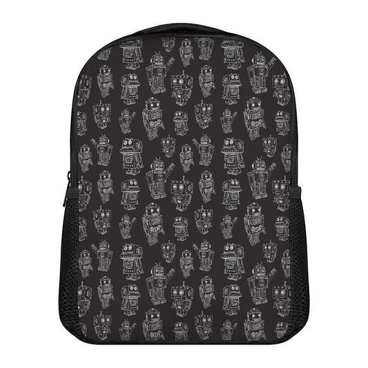 Black And White Robot Pattern Print Casual Backpack