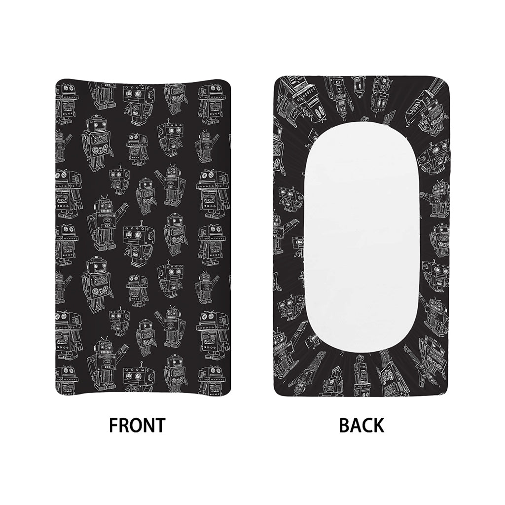 Black And White Robot Pattern Print Changing Pad Cover
