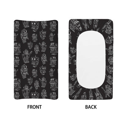 Black And White Robot Pattern Print Changing Pad Cover