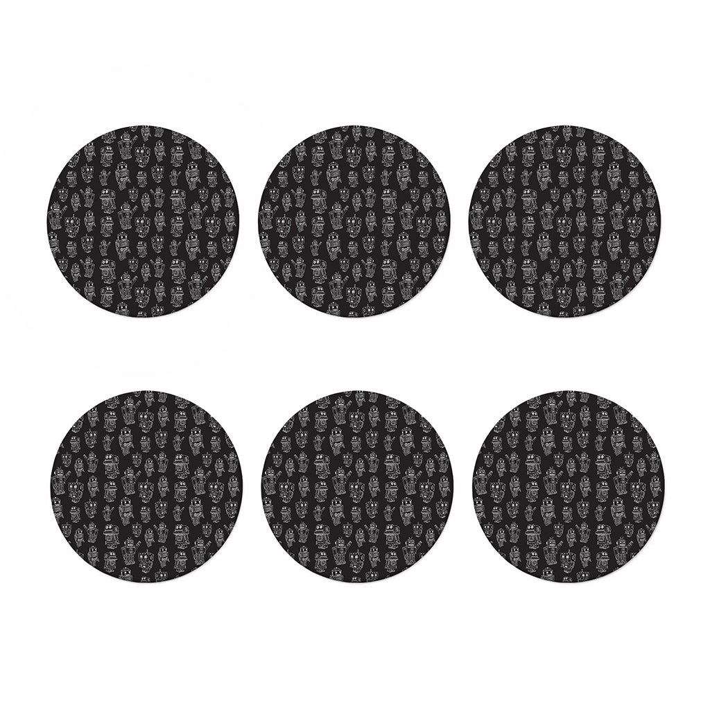 Black And White Robot Pattern Print Coaster Set