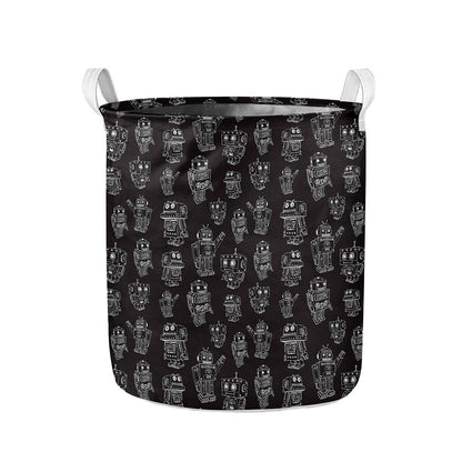 Black And White Robot Pattern Print Collapsible Laundry Basket