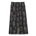 Black And White Robot Pattern Print Cotton Front Slit Maxi Skirt