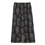 Black And White Robot Pattern Print Cotton Front Slit Maxi Skirt