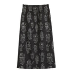 Black And White Robot Pattern Print Cotton Front Slit Maxi Skirt