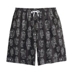Black And White Robot Pattern Print Cotton Shorts