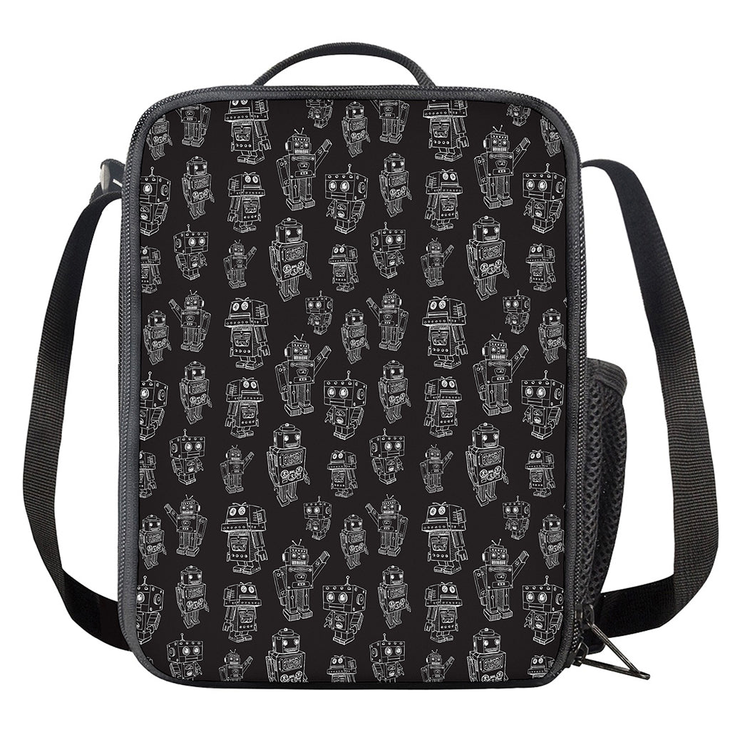 Black And White Robot Pattern Print Crossbody Lunch Bag