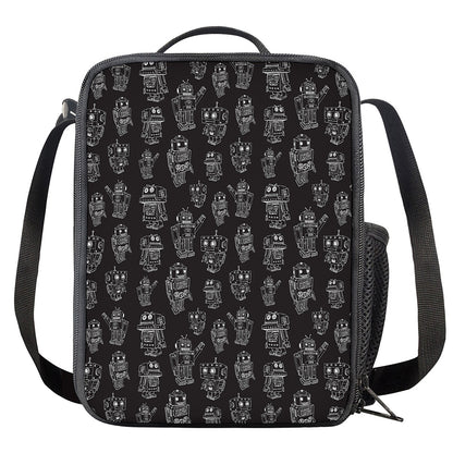 Black And White Robot Pattern Print Crossbody Lunch Bag