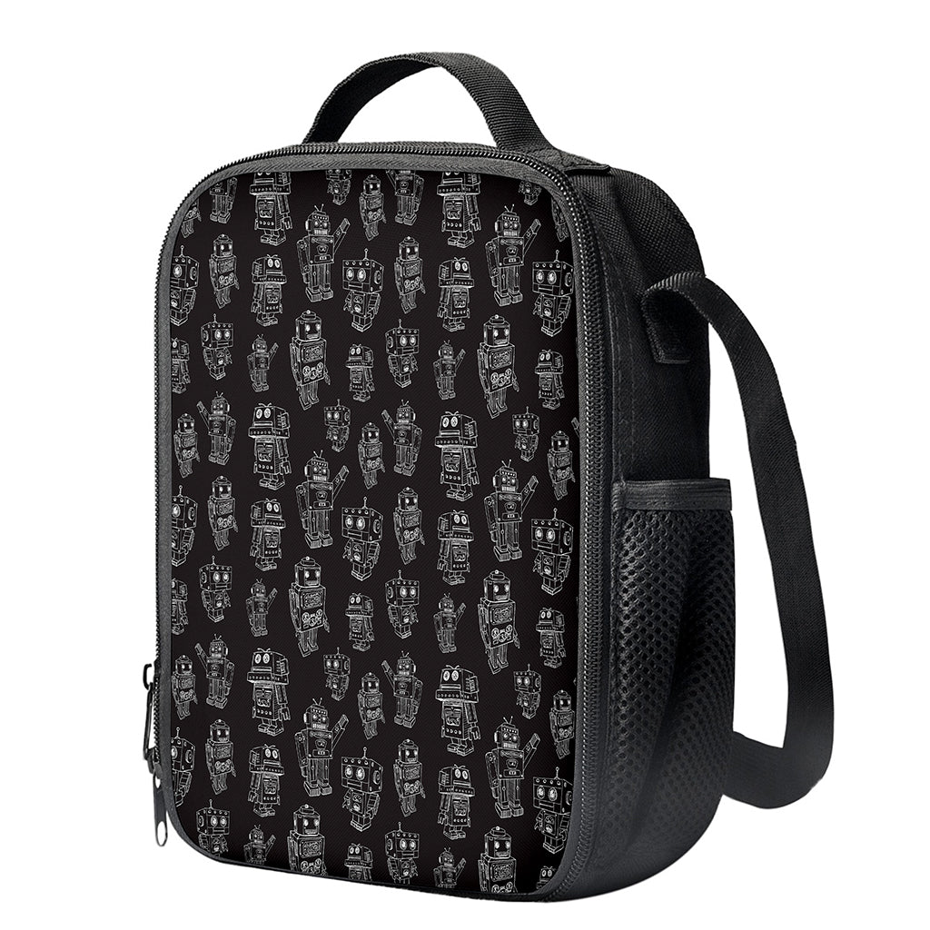 Black And White Robot Pattern Print Crossbody Lunch Bag