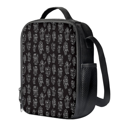 Black And White Robot Pattern Print Crossbody Lunch Bag