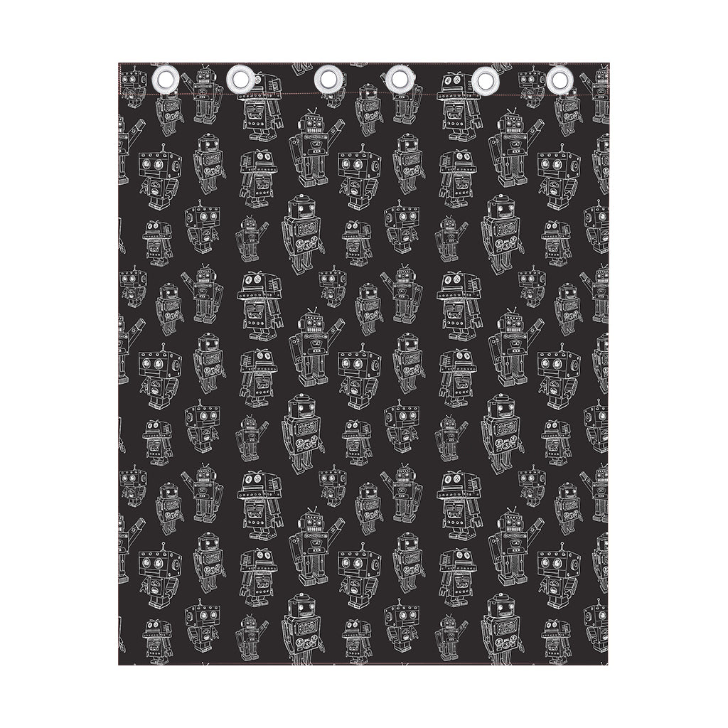 Black And White Robot Pattern Print Curtain