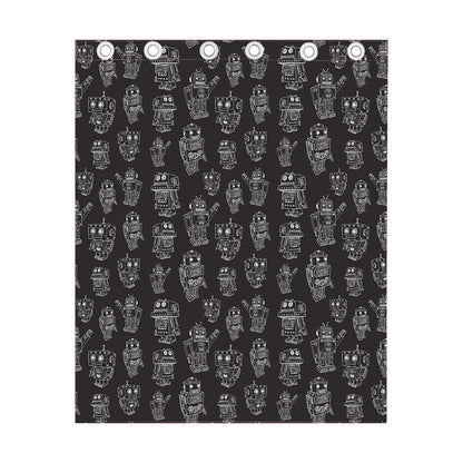 Black And White Robot Pattern Print Curtain