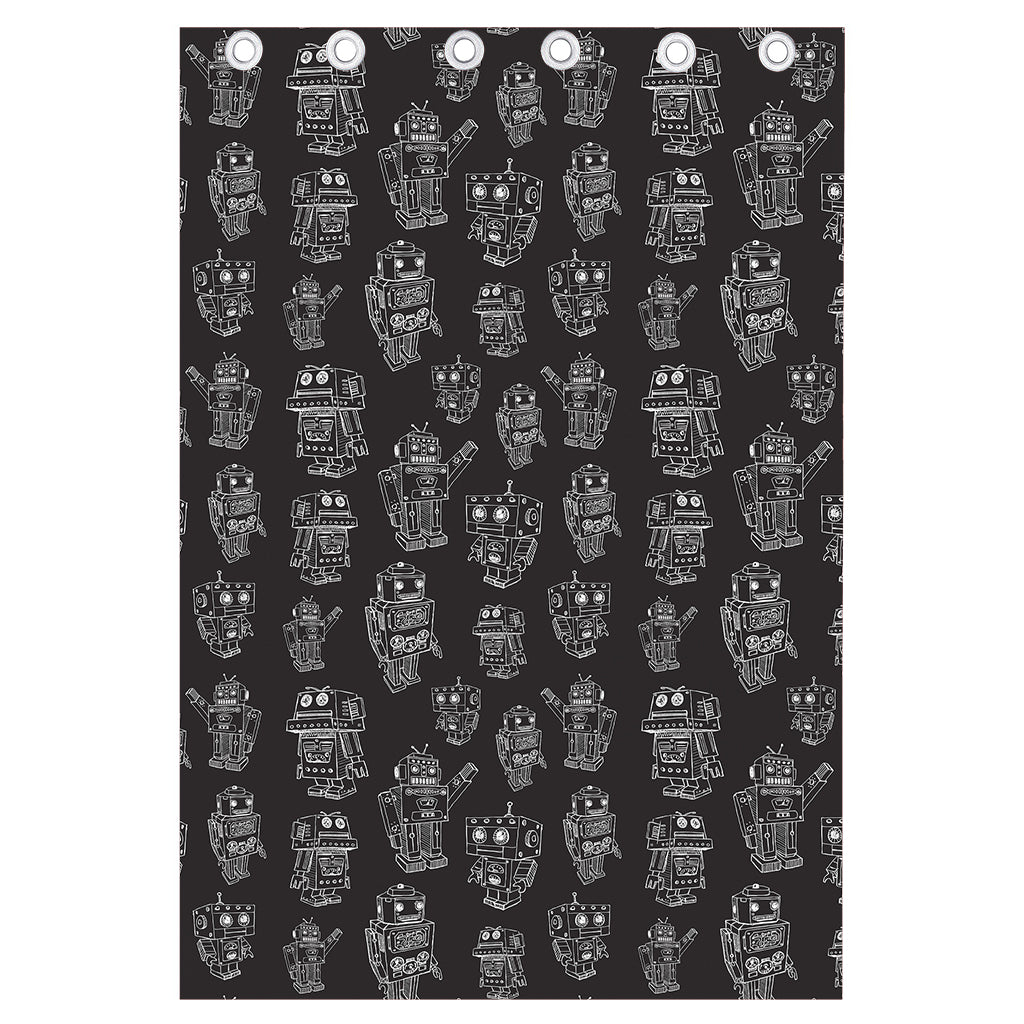 Black And White Robot Pattern Print Curtain