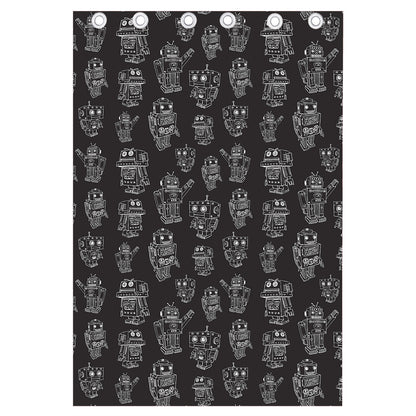 Black And White Robot Pattern Print Curtain
