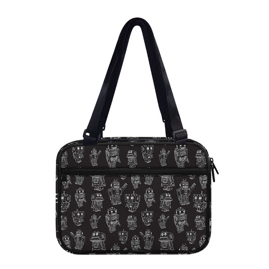 Black And White Robot Pattern Print Double Strap Bible Bag
