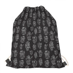 Black And White Robot Pattern Print Drawstring Bag