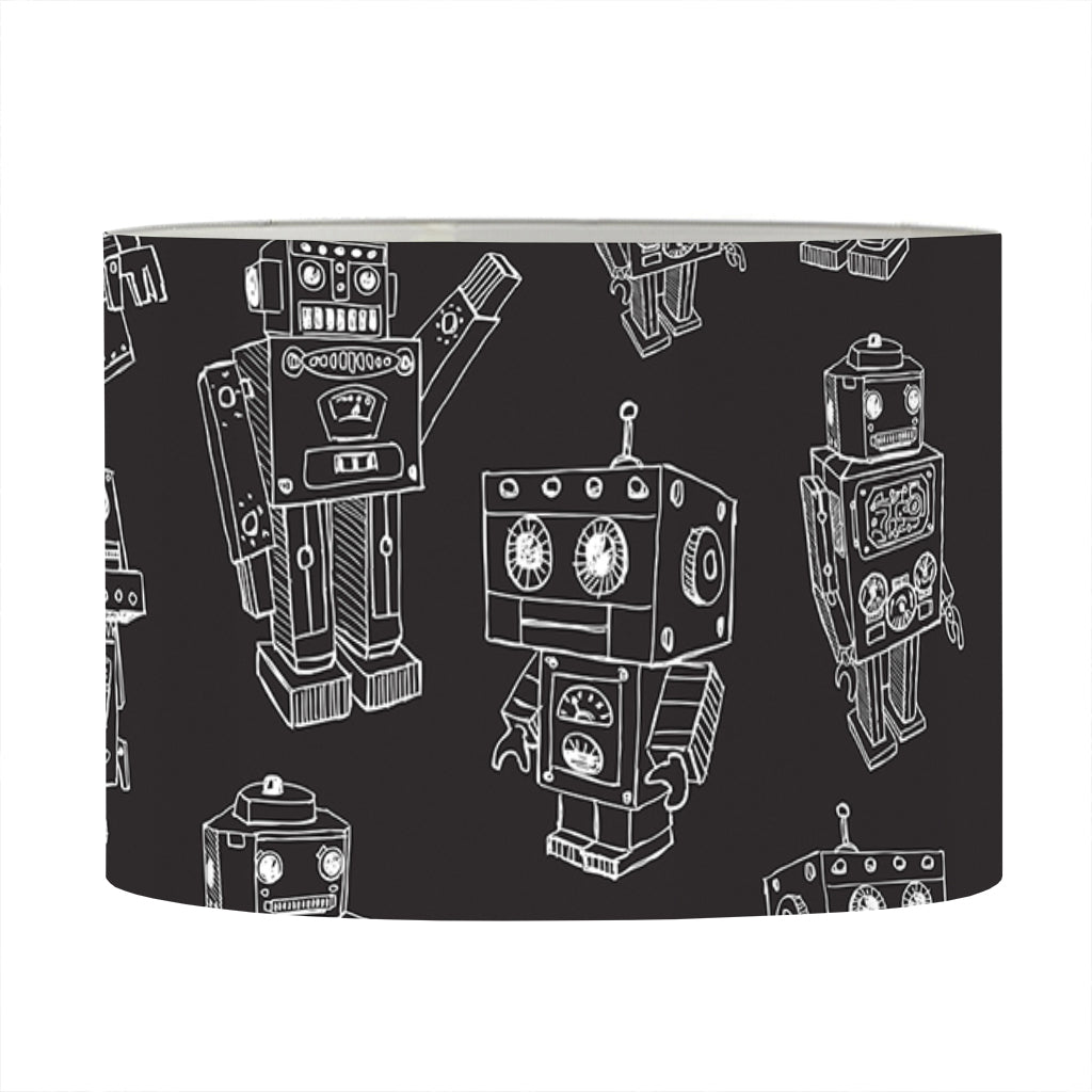 Black And White Robot Pattern Print Drum Lamp Shade