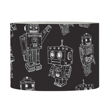Black And White Robot Pattern Print Drum Lamp Shade