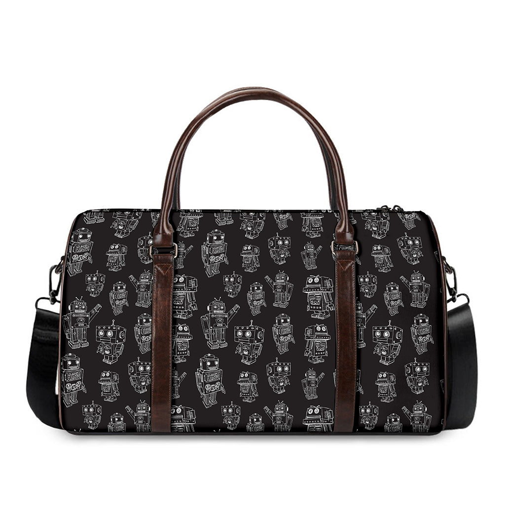 Black And White Robot Pattern Print Duffle Bag