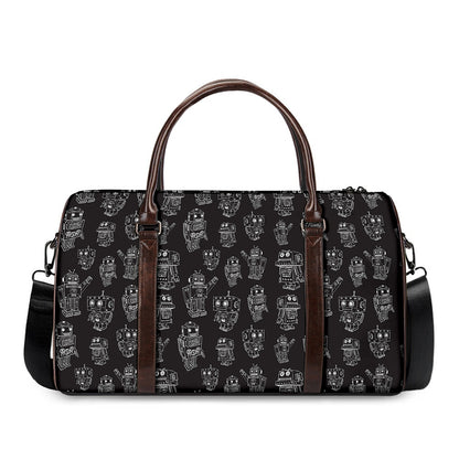 Black And White Robot Pattern Print Duffle Bag