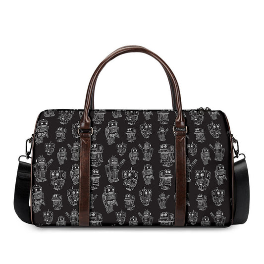 Black And White Robot Pattern Print Duffle Bag