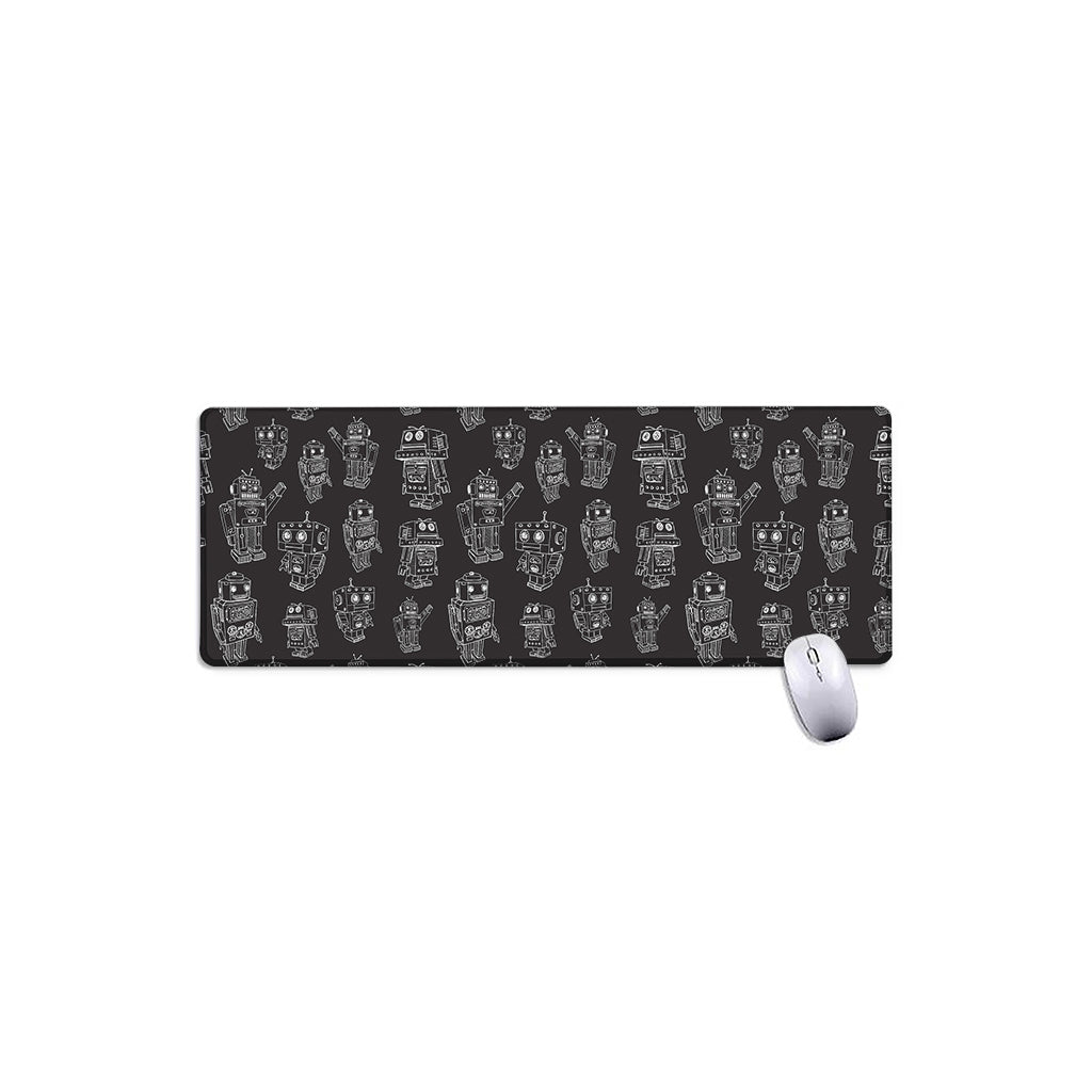 Black And White Robot Pattern Print Extended Mouse Pad