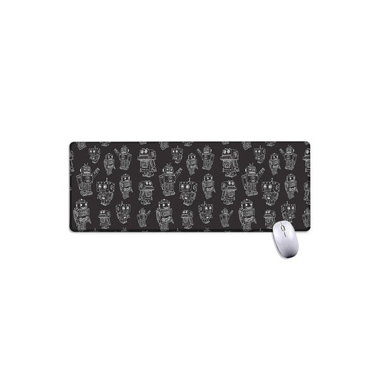 Black And White Robot Pattern Print Extended Mouse Pad