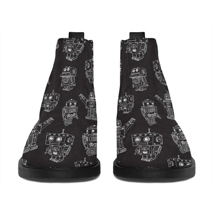 Black And White Robot Pattern Print Flat Ankle Boots