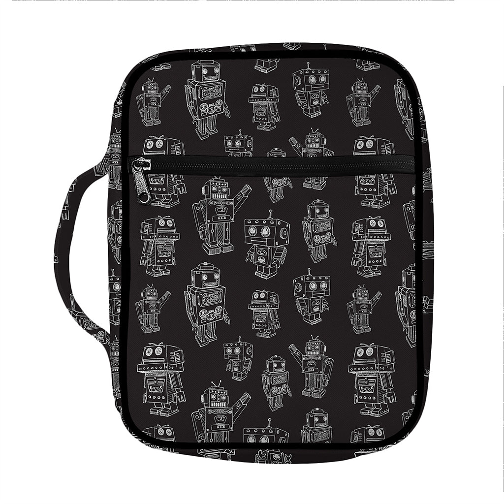 Black And White Robot Pattern Print Front Pocket Bible Bag