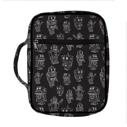 Black And White Robot Pattern Print Front Pocket Bible Bag
